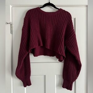 Maroon Cropped Cableknit Sweater